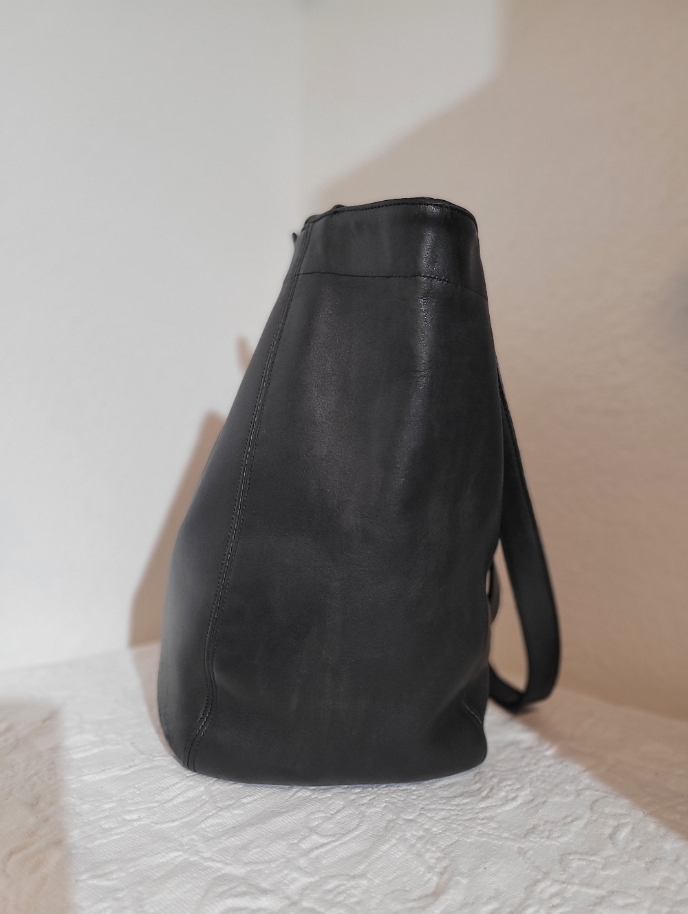 Vintage Coach Black Leather Large Waverly Tote Buckle Adjustable Double Handle - Picture 3 of 14